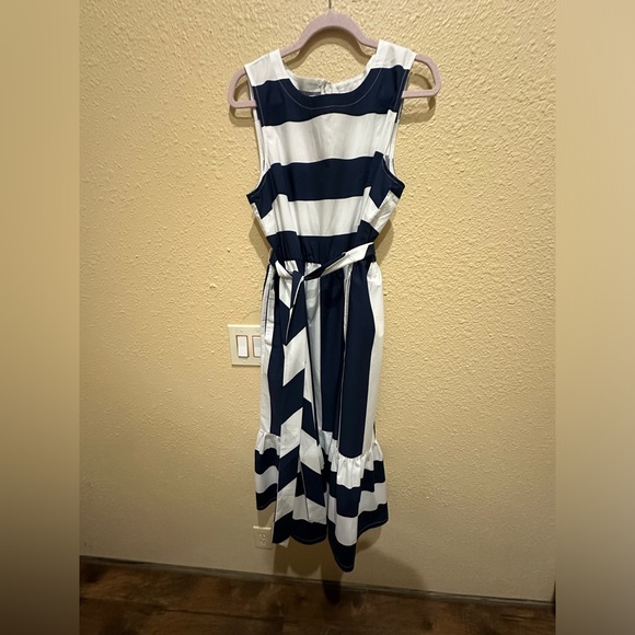 J Crew Poplin White/Navy Stripe Midi Dress - Picture 7 of 7